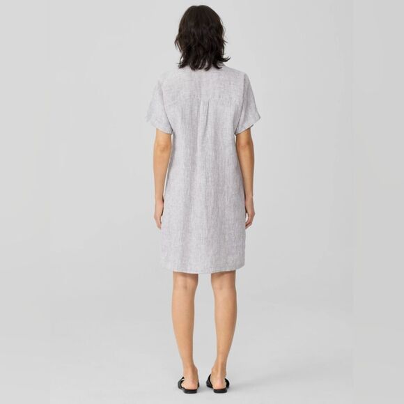 Eileen Fisher Organic Linen Crinkle Shirt Dress Boxy Lagenlook Size L - Picture 9 of 12